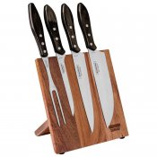 Magnetiskt knivblock trä med 3 knivar och grillgaffel polywood och rostfri stål - Tramontina Churrasco