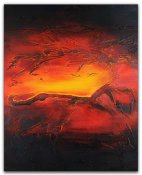 Stor Abstrakt Tavla, oljemålning i svart, röd, orange och gul - modern konst
