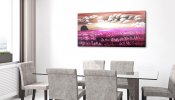 Handmålad tavla med landskap - Lila, rosa, Cerise, Vinröd, Beige och gul
