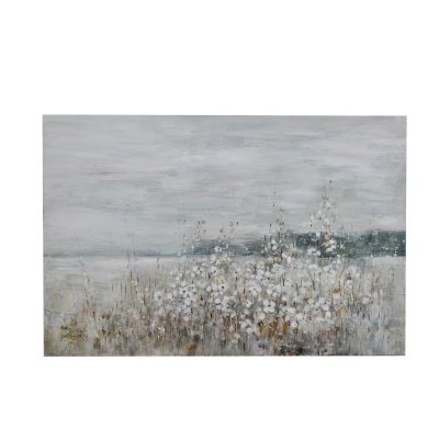 Handmålad tavla med strand i grå o vit - 120 x 80 cm