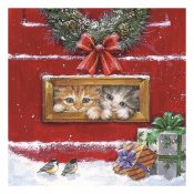 JulServett med 2 kattungar - 33x33 cm