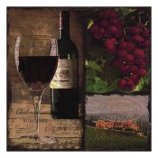 Servetter med vintema, flaska rödvin, glas vin, vingård - 33x33 cm