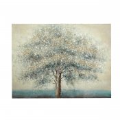 Handmålad tavla med träd i blå, petrol och beige vit - 120 x 80 cm