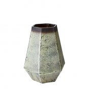 Dammgrön, citrongul och brun vas i glas - 22 cm hög