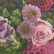 Servett med blommor i rosa, lila, cerise och grön - 33x33 cm