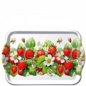 Bricka med blommande jordgubbsplantor och jordgubbar - Ambiente 13x21 cm