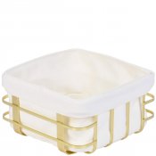Brödkorg vit textil och matt guld - 19x19 cm