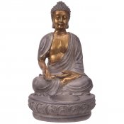 Buddah värmeljushållare figur i gråbrunt och guld - 18 cm hög