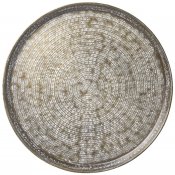 Bricka, dekorationsfat i koppar, mässing och vitt mönster - 60 cm