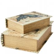 Förvaringsboxar som ser ut som gamla böcker med fjäril på - 27x19x7 cm & 20x14x5 cm