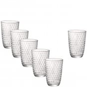6st glas, höga vattenglas, vardagsglas med vackert mönster. 39 cl