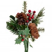 Mixad julbukett med granris, tallris, kottar, mistel och röda bär - 25 cm