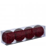 Julkulor i glas, Glittrigt röda 4st - 8 cm