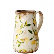 Kanna, tillbringare, Vas med gula citroner och gröna blad på vit botten - Antikbehandlad från Affari - 18 cm hög