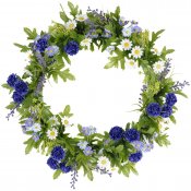 krans, dörrkrans med blå och vita blommor - 35 cm