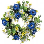 krans, dörrkrans med blå, gula och vita blommor - 35 cm mr plant