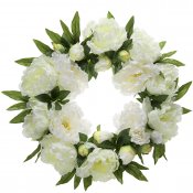 krans, dörrkrans med vita pioner, blommor - 40 cm
