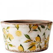 Kruka, Urna med gula citroner och gröna blad på vit botten - Antikbehandlad från Affari - Ø 20cm