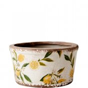 Kruka, Urna med gula citroner och gröna blad på vit botten - Antikbehandlad från Affari - Ø 17cm