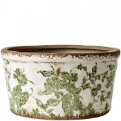 Kruka, Urna med grönt mönster på vit botten - Antikbehandlad från Affari - Ø 20 cm