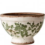 Kruka, Urna med grönt mönster på vit botten - Antikbehandlad från Affari - 14 cm hög