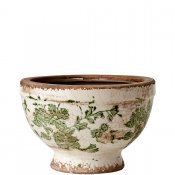 Kruka, Urna med grönt mönster på vit botten - Antikbehandlad från Affari - 11 cm hög