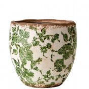 Kruka, Urna med grönt mönster på vit botten - Antikbehandlad från Affari - 14 cm hög