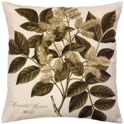 Naturfärgat kuddfodral med kvist och blad i olivgrönt - 50x50 cm