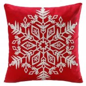 Röd kuddfodral jul med stjärna, snöflinga i brodyr - 45x45 cm