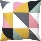 Kuddfodral med mönster i gul, vit, rosa, mintgrön och svart - 50x50 cm
