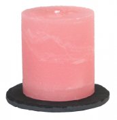Ljusfat i skiffer 10 cm rund med rosa blockljus