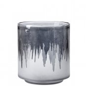 Ljuslykta i grå-blått glas och frostat mönster - 11 cm hög