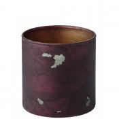 Mörkt vinröd ljuslykta, värmeljushållare i glas - Grå och vinröd 8 cm