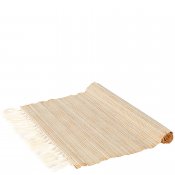 Bordslöpare i bambu och vit bomull med fransar - 140x40 cm