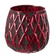 Röd ljuslykta i glas - 13 cm hög