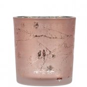 Rosa glaslykta, lykta värmeljushållare med silver på insisdan - 8 cm hög