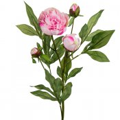 Rosa pion konstblomma med gröna blad - 65 cm hög