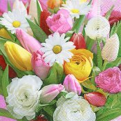 Servett med blommor i gul, rosa, röd och vit