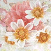 Servett med blommor i rosa, aprikos, vit och gul