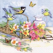 Påsk-servetter med fåglar och påskblommor - 33x33 cm