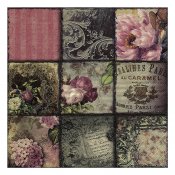 Servetter med ett vintage collage med rosa blommor - 33x33 cm