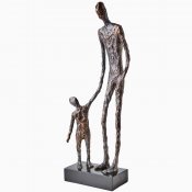 Staty svart brons pappa och barn - 46 cm hög