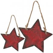 2 Stjärnor hängdekoration i trä - brun och röd