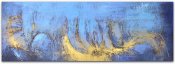 Stor abstrakt tavla, oljemålning i blå, turkos och guld