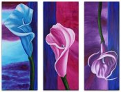 Vacker handmålad grupptavla, oljemålning, akrylmålning i lila, turkos, blå, rosa och cerise