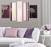 Oljemålning, akrylmålning, tavla med blommor - konst i guld, vit, vinröd, rosa och marsala