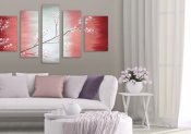 Tavla, oljemålning med blommor i vit, rosa och grå - modern konst hemma