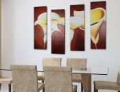 Tavla, oljemålning med vita, gula blommor mot brun bakgrund - Konst i hemmet