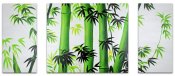 Tavla, oljemålning med grön bambu mot vit bakgrund