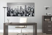 Tavla, oljemålning med stad och city skyline i grå, svart och vit - modern konst på kontor